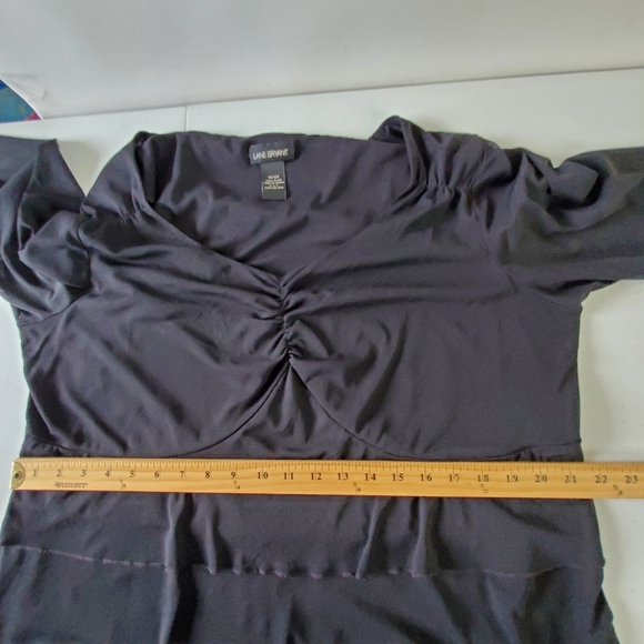 Lane Bryant Tiered Semi-Sheer Black Top Size 18/20 Stretch V-neck Dark Romantic - Picture 8 of 11